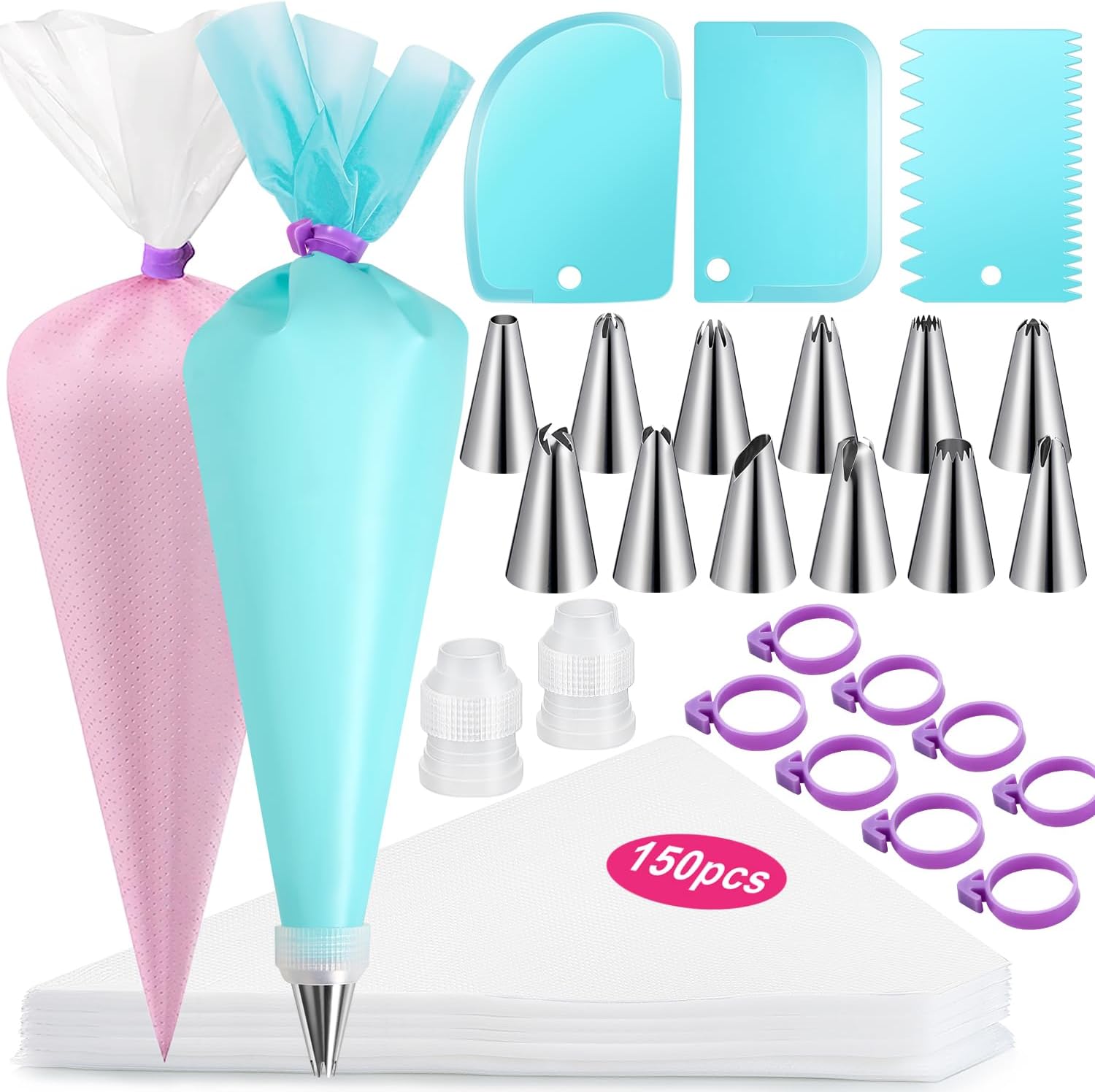 176PCS Piping Bags and Tips Set,Cake Decorating Frosting Pastry Kit | Stainless Steel Nozzles, Food-Grade Silicone, Anti-Burst Design, Cupcakes Cookies Holidays, Beginner Friendly Baking Supplies